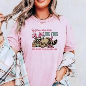 Funny Raccoon Easter Shirt, Hunt Success Graphic Tee, Retro Easter Eggs T-Shirt